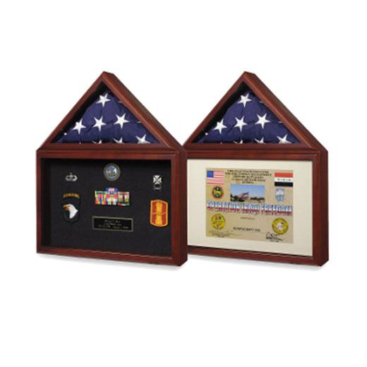 Air Force Flag and Medal Display Box in cherry wood, showcasing a 3 x 5 flag and medals with a glass front and elegant design.