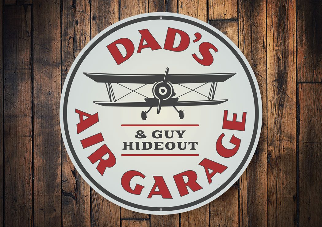 Air Garage Hangar Sign made of high-quality aluminum, featuring customizable text and pre-drilled holes for easy mounting.
