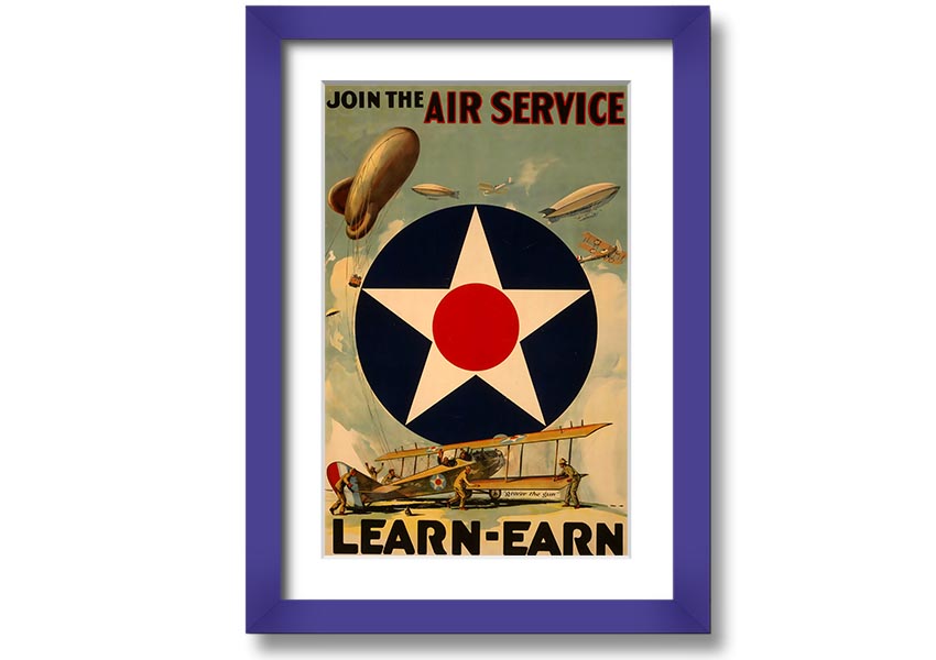 Air Service framed print showcasing aviation-themed artwork in a stylish frame, available in various colors.