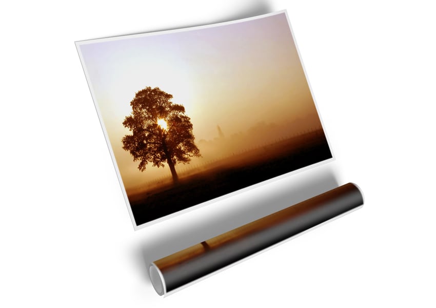 Airfield Sunrise poster on high-quality canvas showcasing vibrant colors of a sunrise over an airfield.