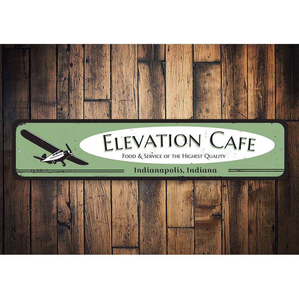 Airplane Cafe Sign made of high-quality aluminum, featuring customizable text and pre-drilled holes for easy mounting.