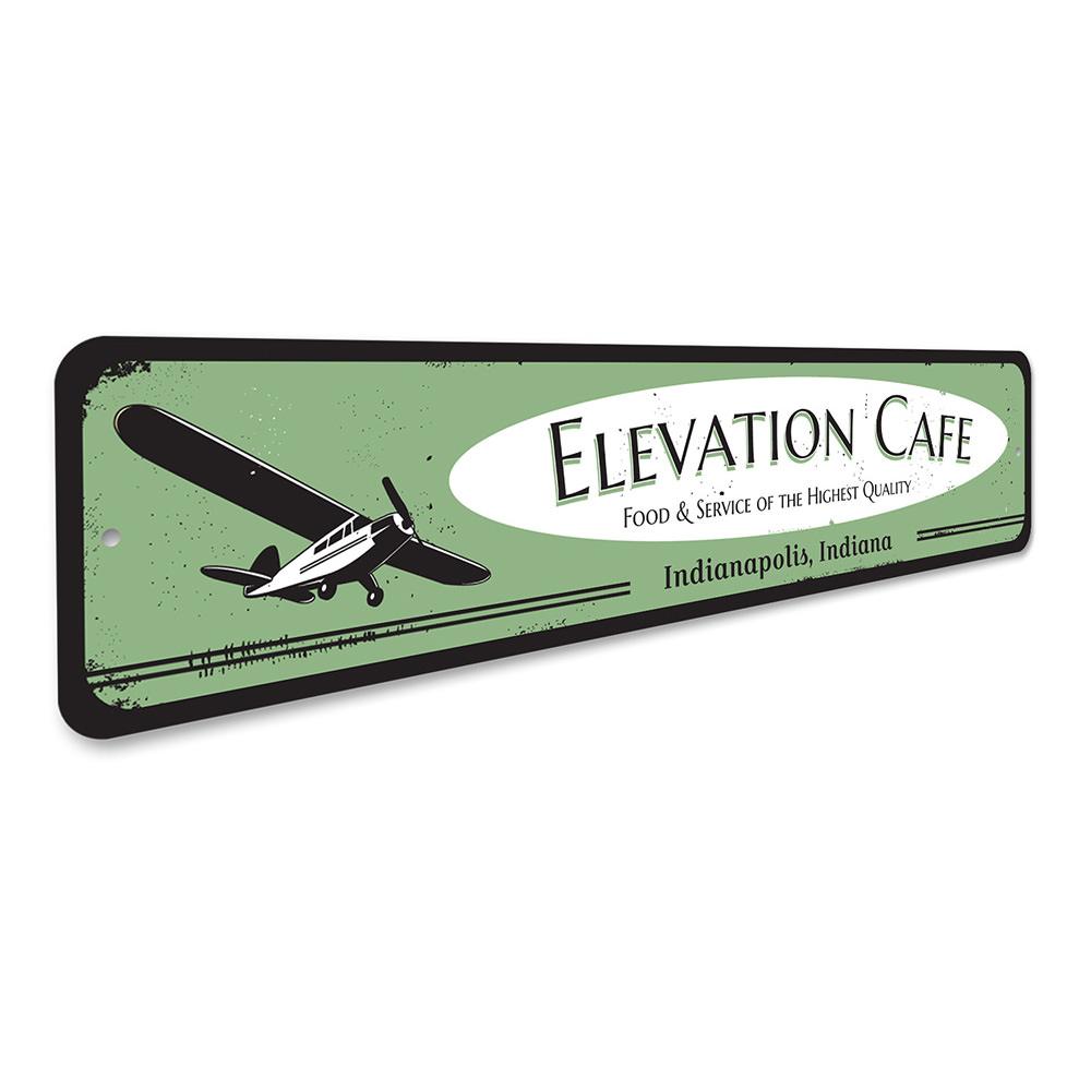 Airplane Cafe Sign made of high-quality aluminum, featuring customizable text and pre-drilled holes for easy mounting.