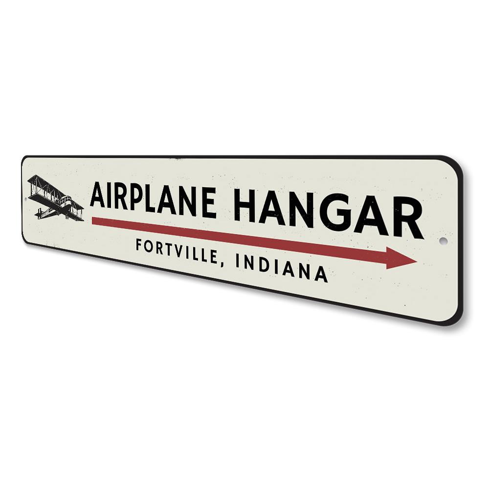 Customizable Airplane Hangar Sign made from high-quality aluminum, featuring pre-drilled holes for easy mounting.