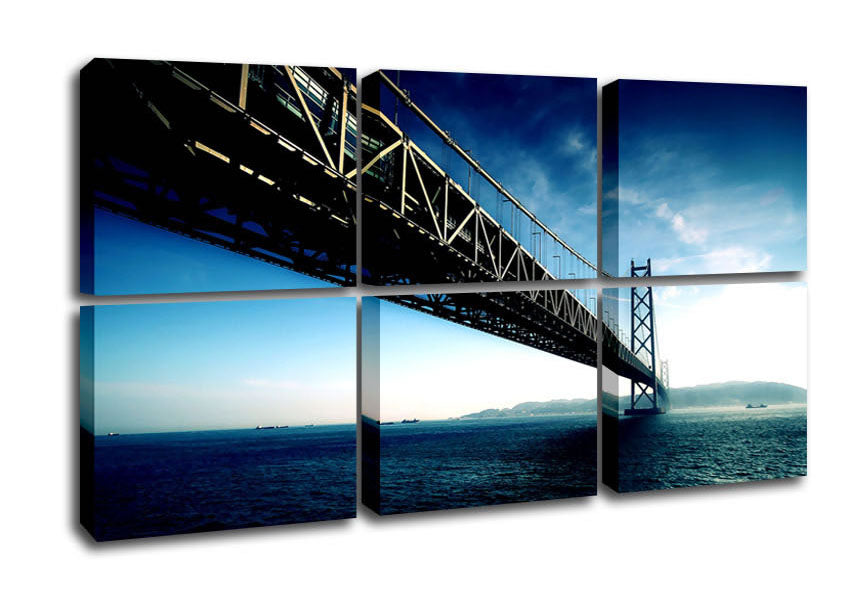 A vibrant canvas print of the Akashi Kaikyo Bridge, showcasing its stunning architecture and scenic background.