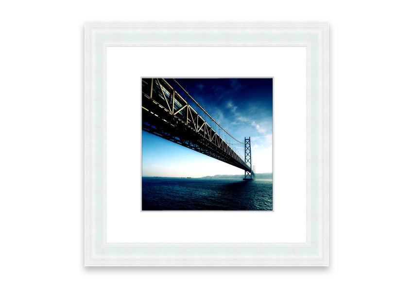 Framed print of the Akashi Kaikyo Bridge in Japan, showcasing its stunning architecture and design.