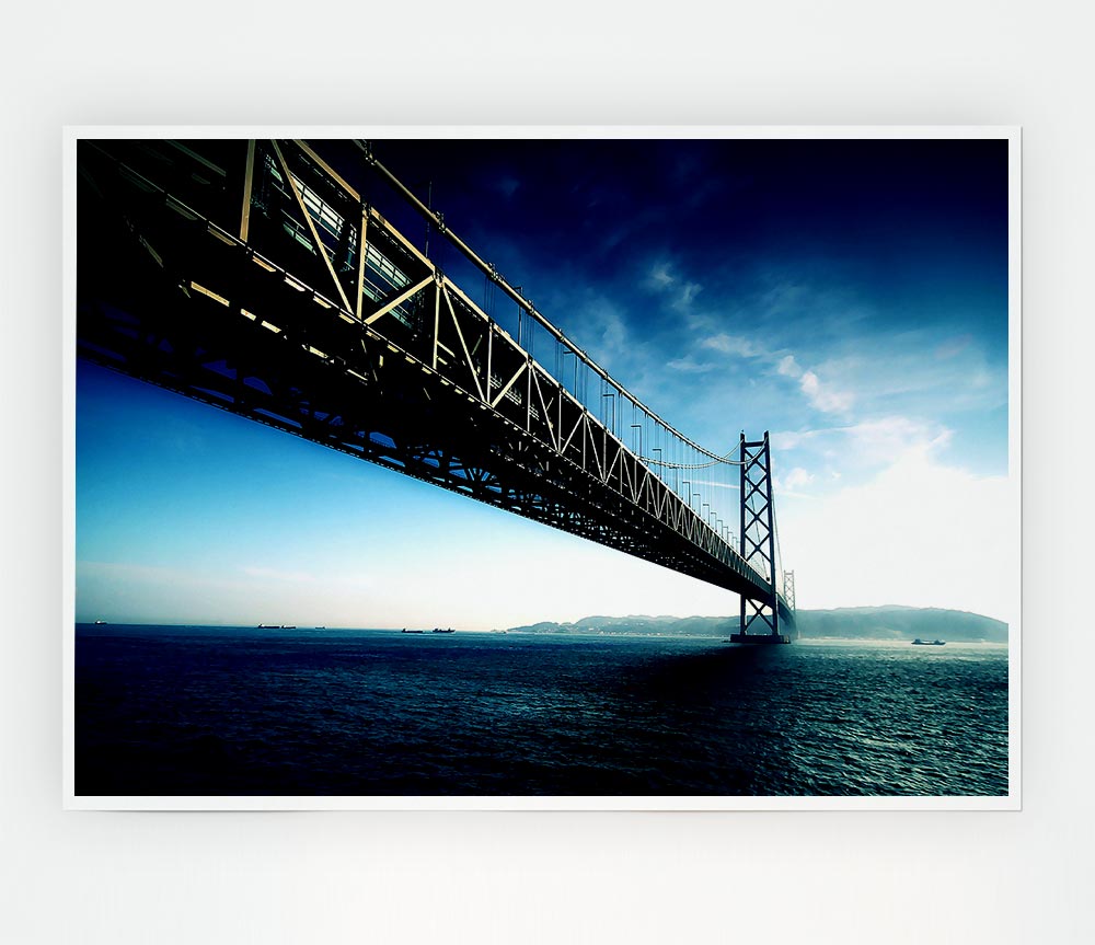 A high-quality canvas poster of the Akashi Kaikyo Bridge in Japan, showcasing its impressive structure against a scenic backdrop.