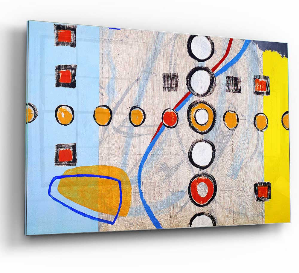 All Circles And Squares glass print featuring modern geometric design with vibrant colors.