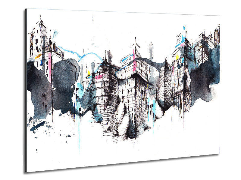 Modern art piece 'All Done On A Handshake' printed on brushed aluminium dibond, showcasing vibrant colors and sleek design.