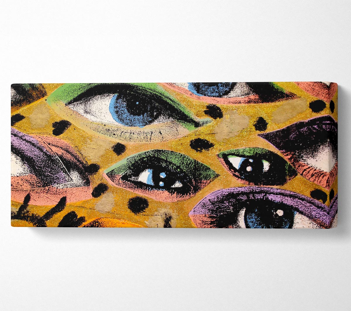 All Eyes On You canvas art mounted on a 44mm box frame, showcasing vibrant colors and intricate details, ready to hang.