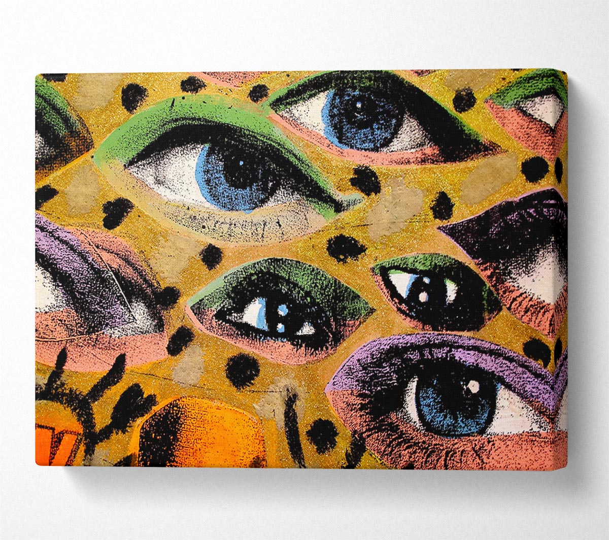 All Eyes On You canvas art mounted on a 44mm box frame, showcasing vibrant colors and a modern design, ready to hang.