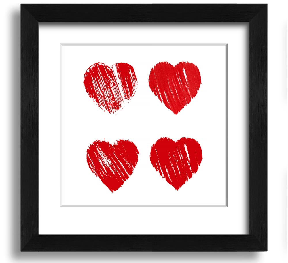 All Love Hearts Square Framed Print in a colorful frame, showcasing a vibrant heart design.