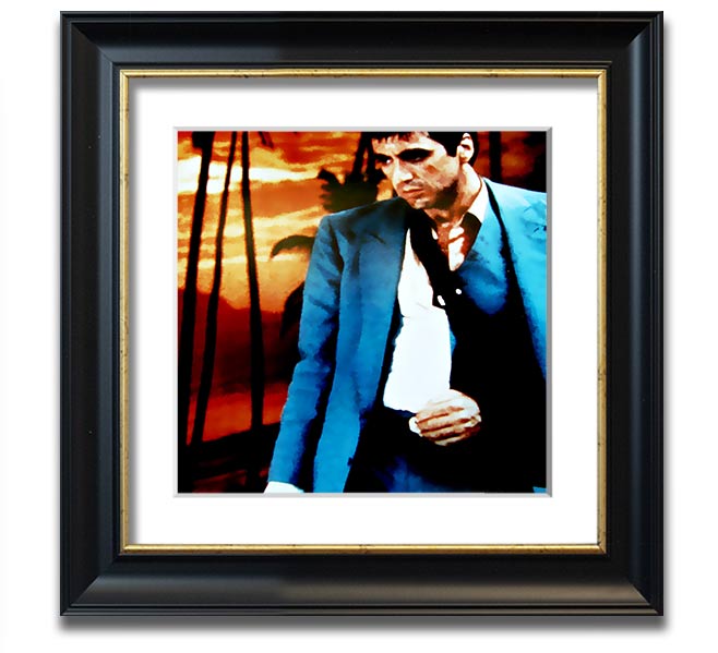 Al Pacino Scarface 03 square framed print, showcasing Tony Montana in a stylish frame.