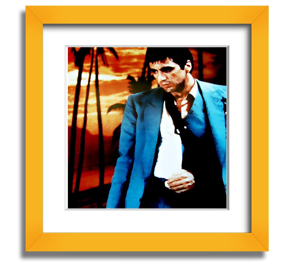 Al Pacino Scarface 03 square framed print, showcasing Tony Montana in a stylish frame.