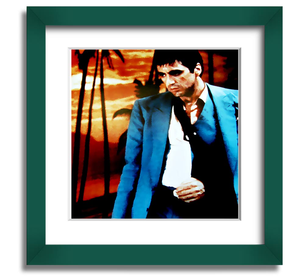 Al Pacino Scarface 03 square framed print, showcasing Tony Montana in a stylish frame.