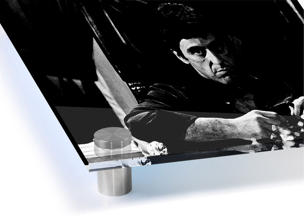 Acrylic print of Al Pacino as Michael Corleone from The Godfather, showcasing vibrant colors and a sleek design.