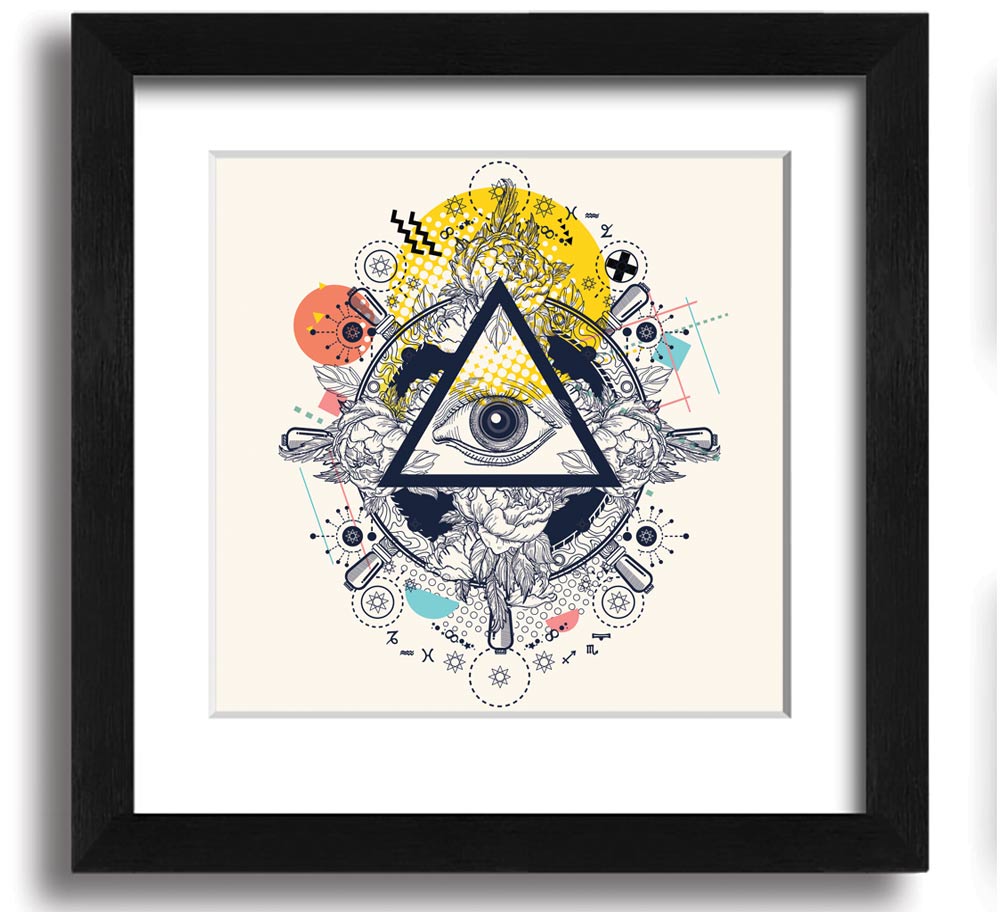 All Seeing Eye Square Framed Print in a stylish frame, showcasing intricate details and vibrant colors, ready to hang on the wall.