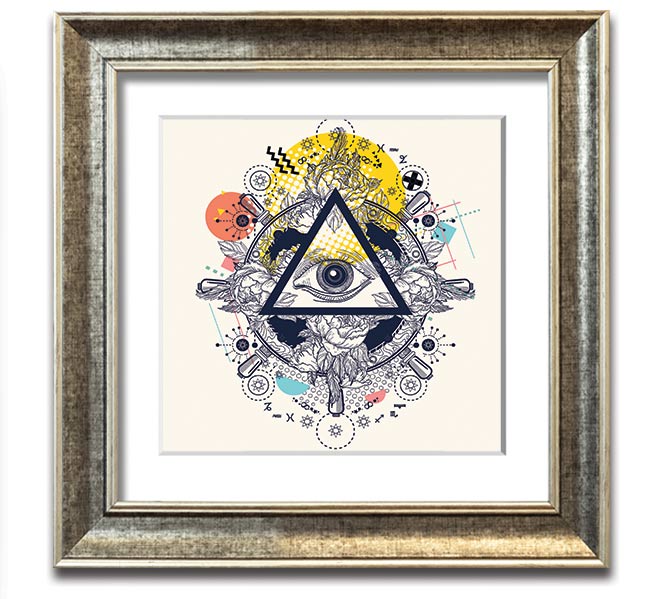 All Seeing Eye Square Framed Print in a stylish frame, showcasing intricate details and vibrant colors, ready to hang on the wall.