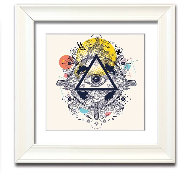 All Seeing Eye Square Framed Print in a stylish frame, showcasing intricate details and vibrant colors, ready to hang on the wall.