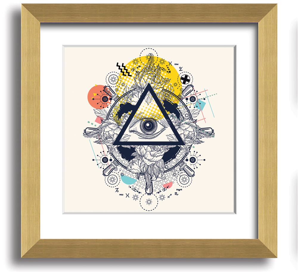 All Seeing Eye Square Framed Print in a stylish frame, showcasing intricate details and vibrant colors, ready to hang on the wall.