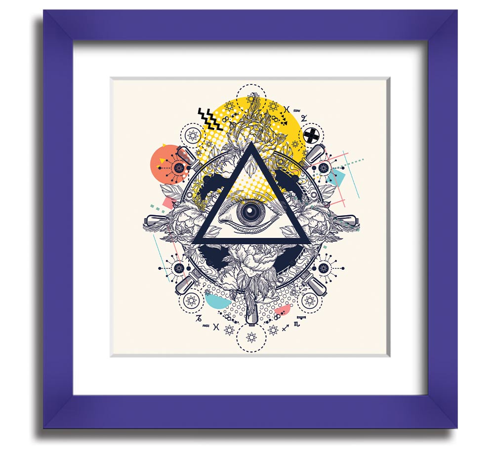 All Seeing Eye Square Framed Print in a stylish frame, showcasing intricate details and vibrant colors, ready to hang on the wall.