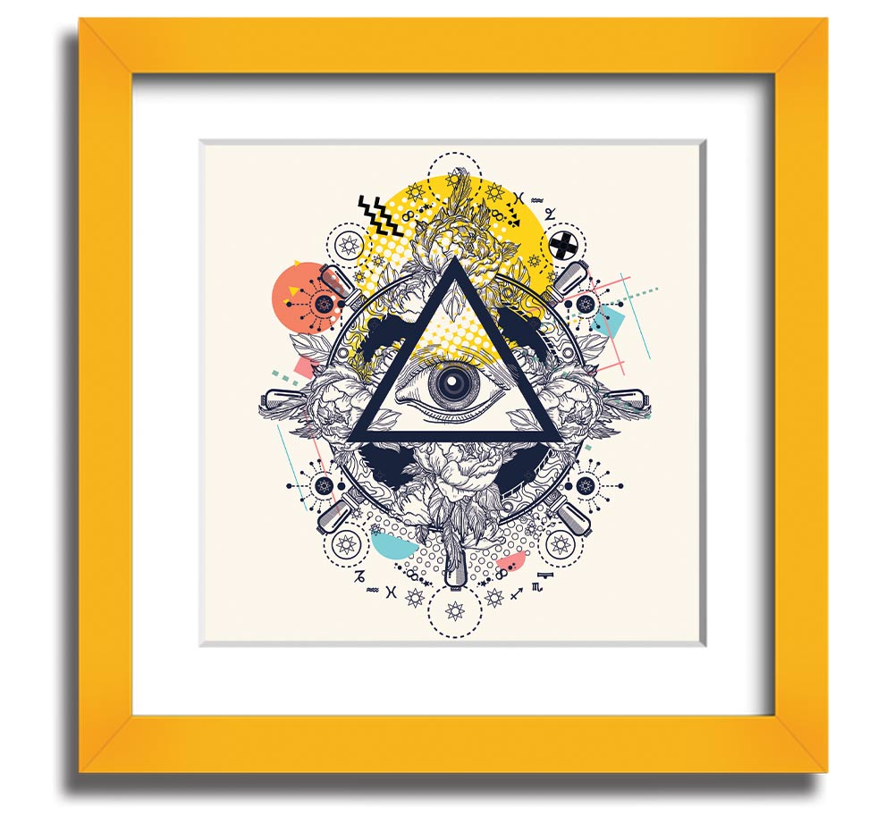 All Seeing Eye Square Framed Print in a stylish frame, showcasing intricate details and vibrant colors, ready to hang on the wall.