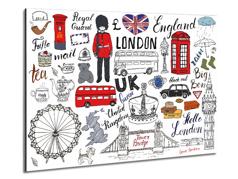 Art piece 'All The Things To Love In The City 1' printed on brushed aluminium dibond, showcasing vibrant urban themes.