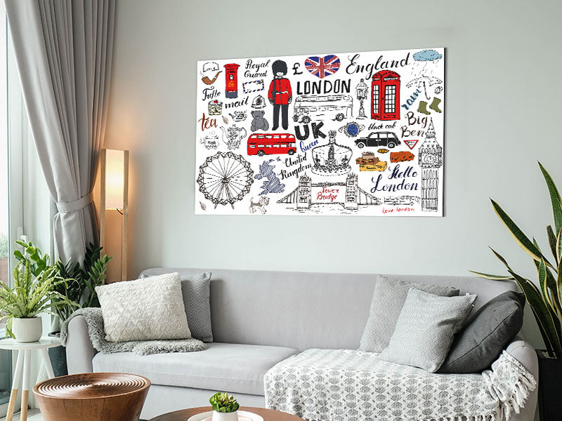 Art piece 'All The Things To Love In The City 1' printed on brushed aluminium dibond, showcasing vibrant urban themes.