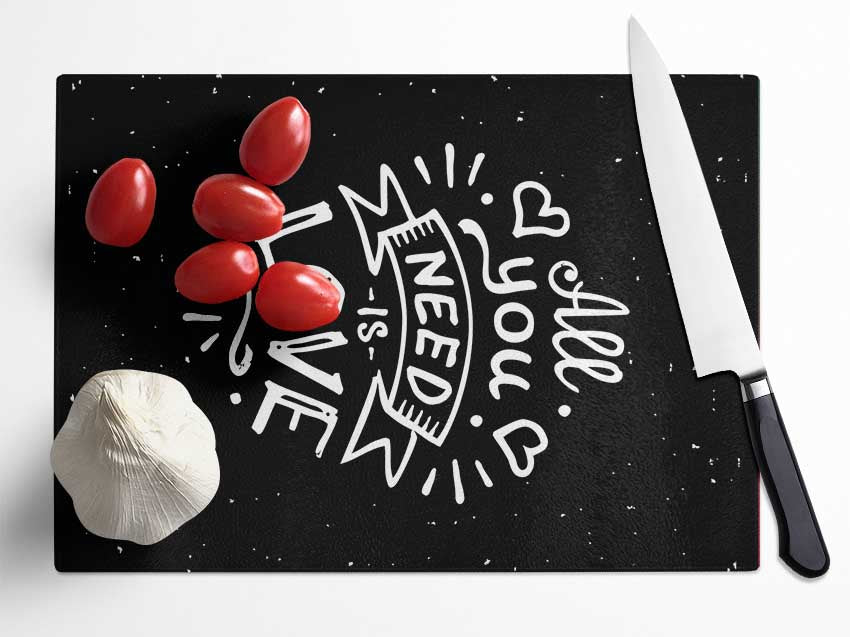 All You Need Is Love 1 chopping board made of tempered glass with a chinchilla ripple effect and anti-slip feet.