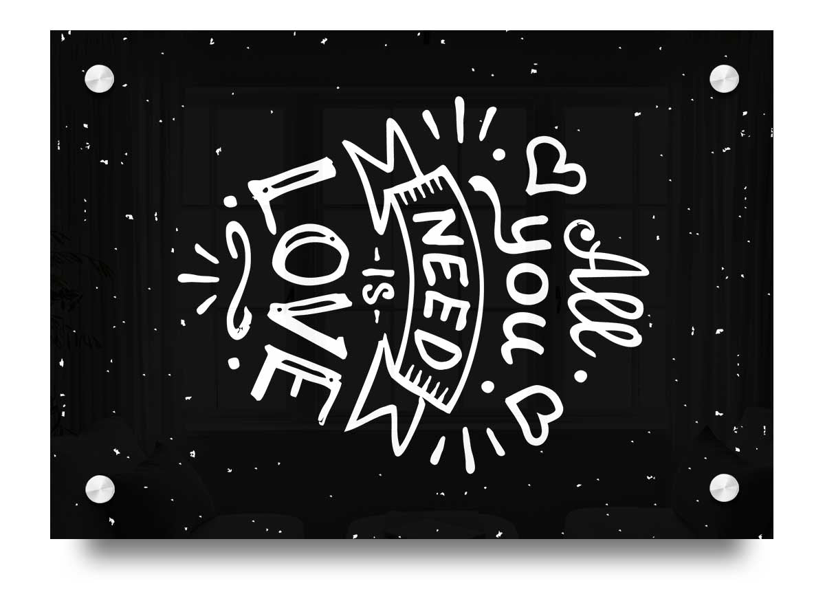 All You Need Is Love 1 acrylic print featuring vibrant colors on 5mm thick acrylic glass, ready to hang.