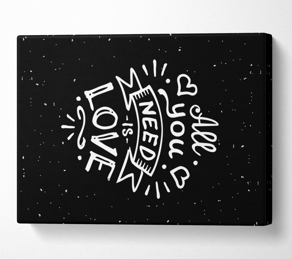 Canvas art titled 'All You Need Is Love 1' featuring vibrant colors, mounted on a sturdy 44mm box frame, ready to hang.