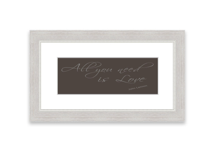Framed print of 'All You Need Is Love 2 Chocolate' featuring warm colors and a heartfelt message, available in various frame colors.