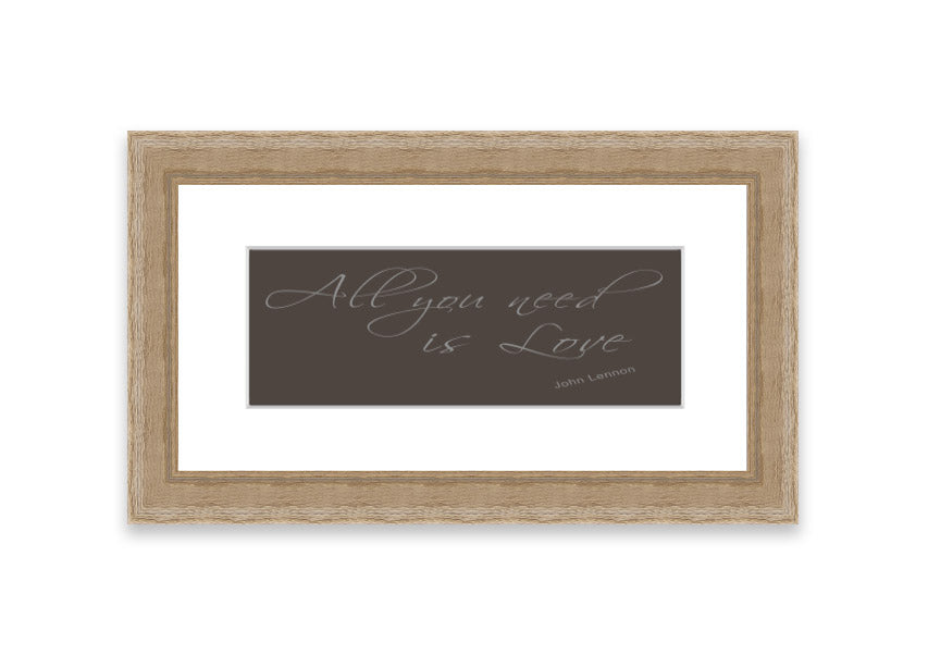 Framed print of 'All You Need Is Love 2 Chocolate' featuring warm colors and a heartfelt message, available in various frame colors.