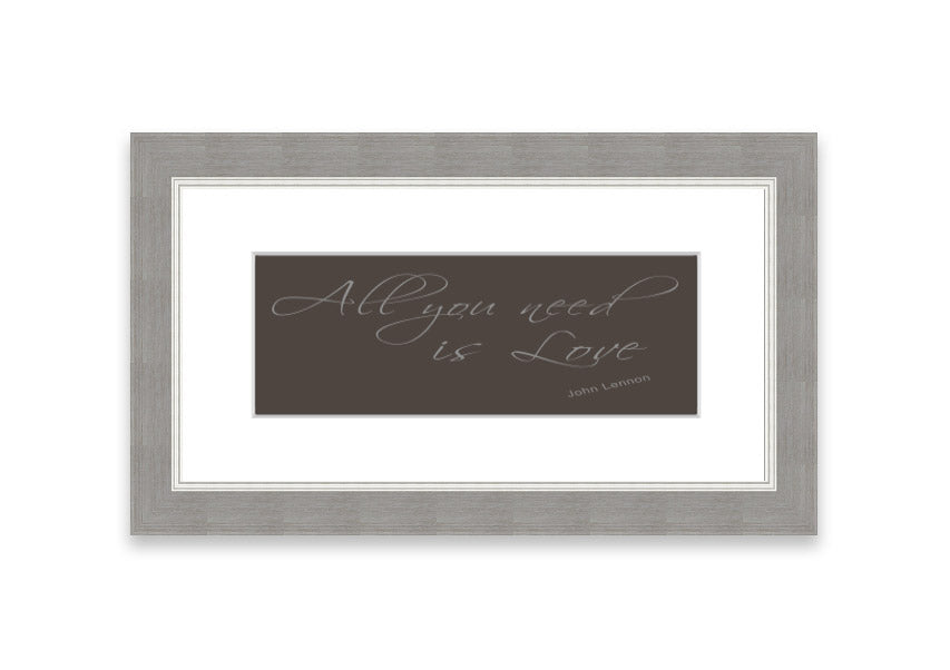 Framed print of 'All You Need Is Love 2 Chocolate' featuring warm colors and a heartfelt message, available in various frame colors.