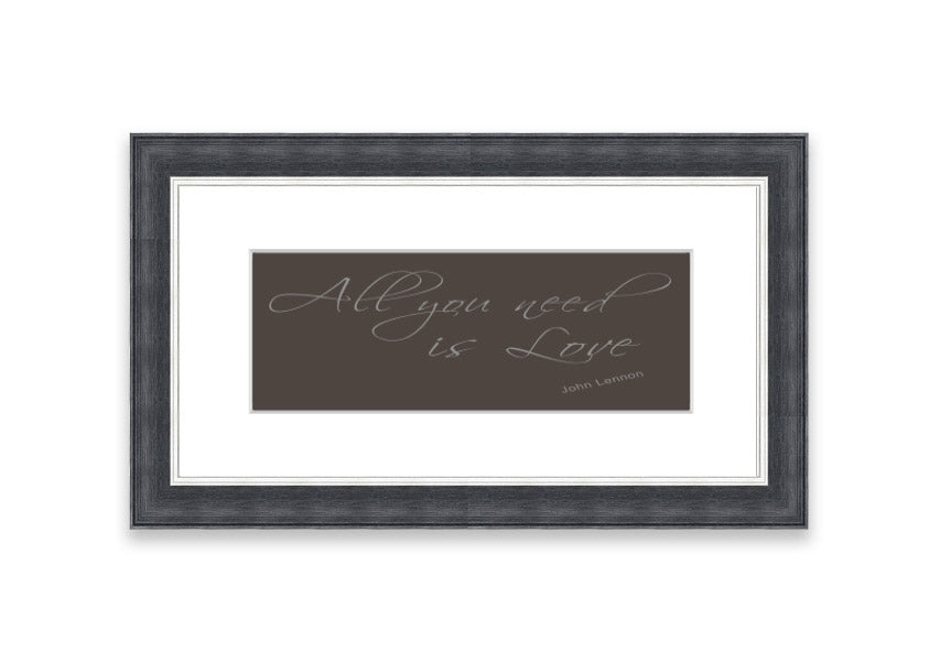 Framed print of 'All You Need Is Love 2 Chocolate' featuring warm colors and a heartfelt message, available in various frame colors.