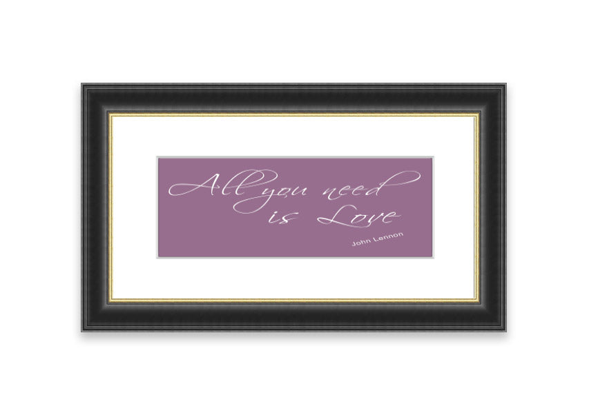 Framed print of 'All You Need Is Love 2' in dusty pink, showcasing a charming design with a stylish frame.