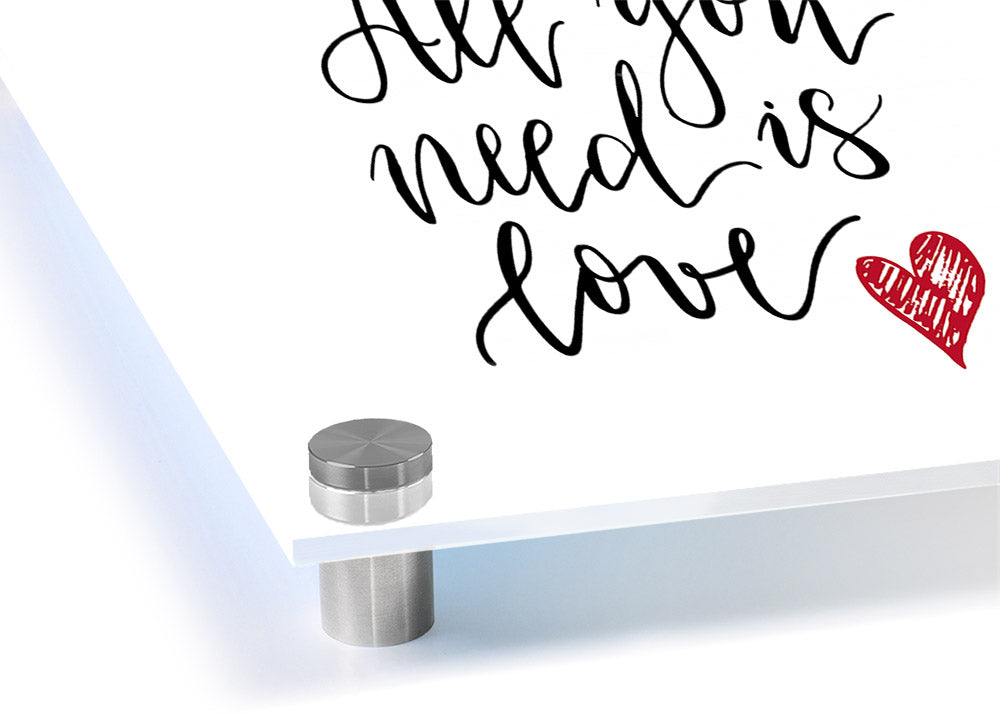All You Need Is Love 3 acrylic print featuring vibrant colors on 5mm thick acrylic glass, ready to hang.