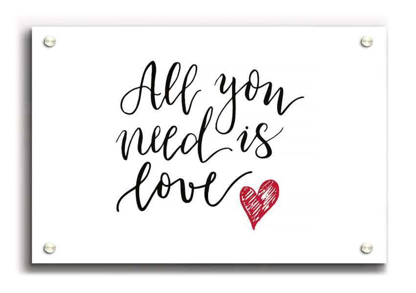 All You Need Is Love 3 acrylic print featuring vibrant colors on 5mm thick acrylic glass, ready to hang.