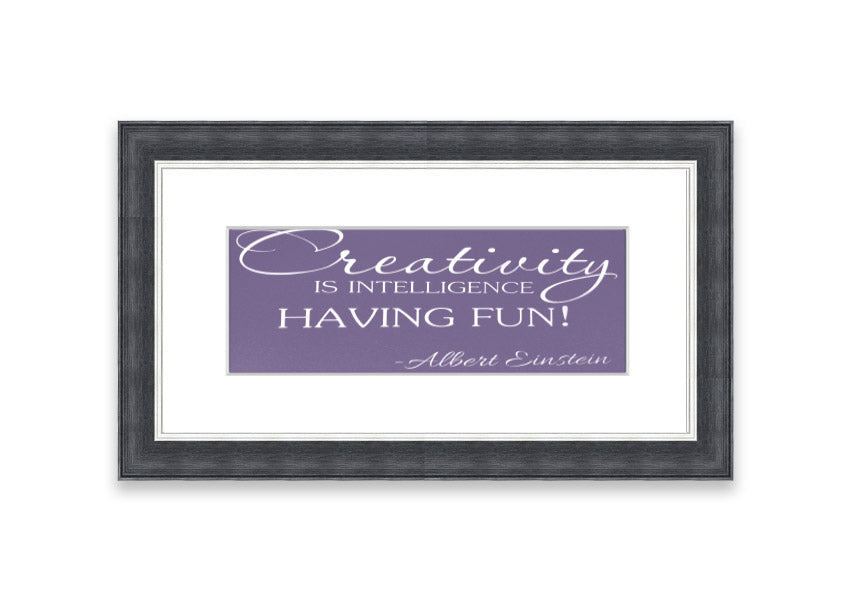Framed print featuring Albert Einstein's quote on creativity and intelligence in lilac color, elegantly designed for wall decor.