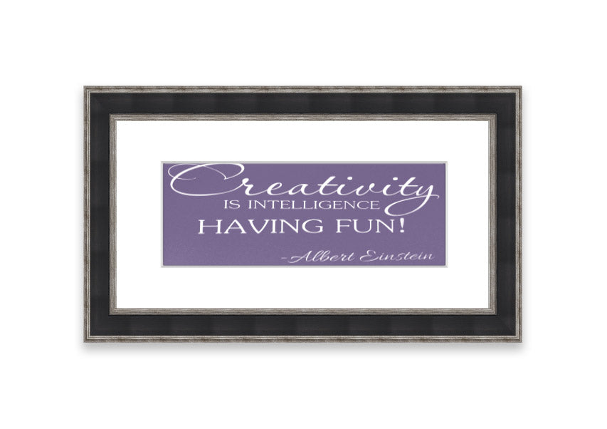 Framed print featuring Albert Einstein's quote on creativity and intelligence in lilac color, elegantly designed for wall decor.