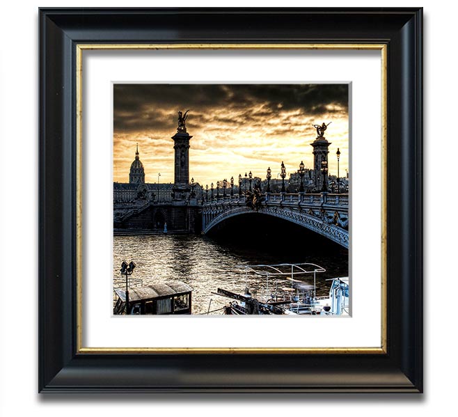 Square framed print of Alexander Bridge in Paris, showcasing intricate details and vibrant colors, ready to hang.