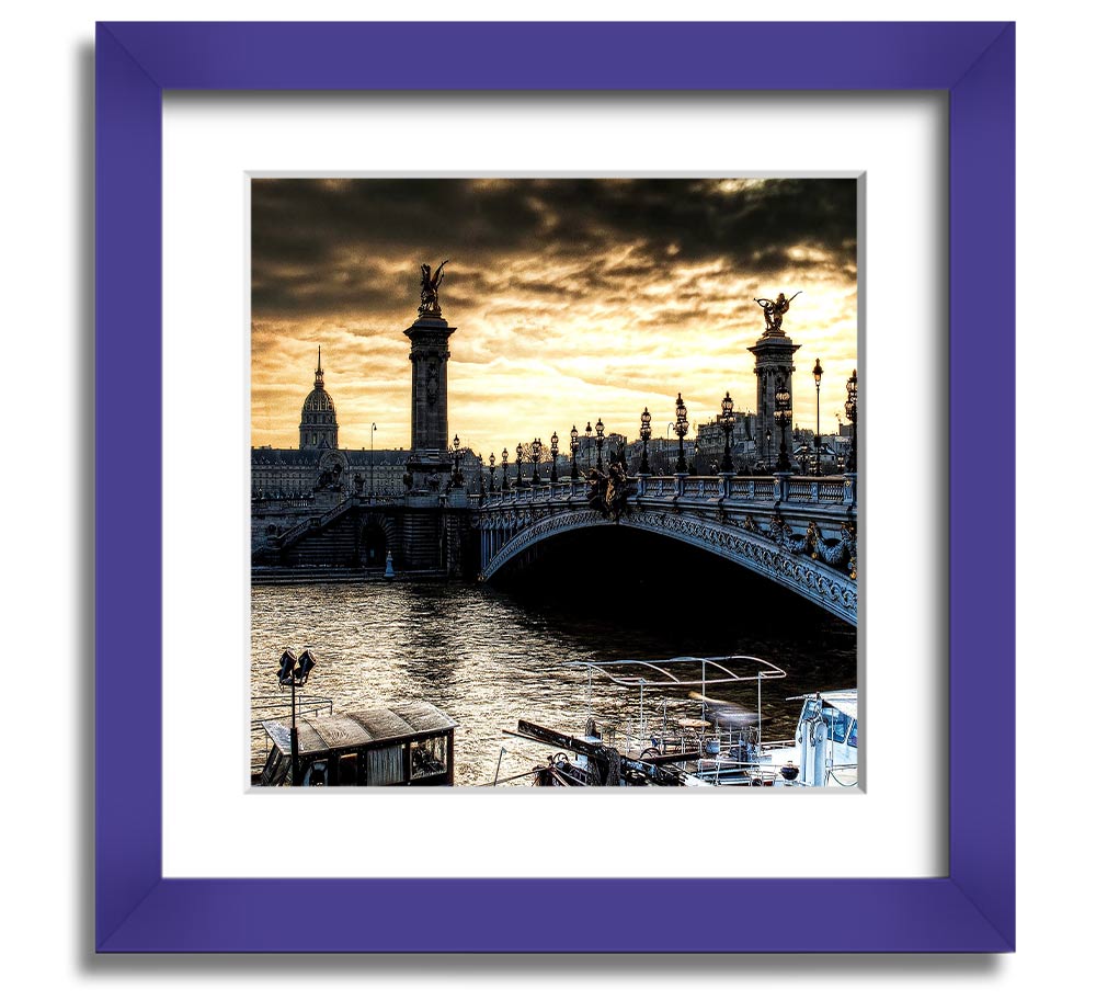 Square framed print of Alexander Bridge in Paris, showcasing intricate details and vibrant colors, ready to hang.