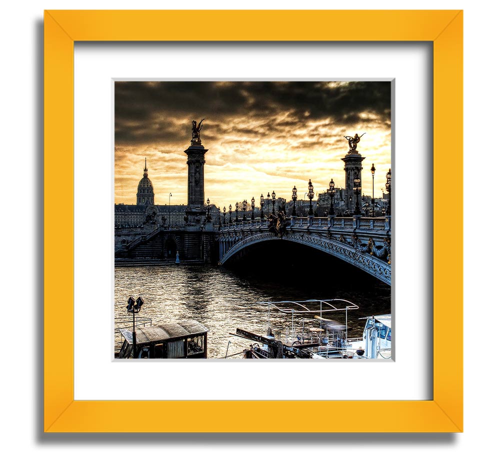 Square framed print of Alexander Bridge in Paris, showcasing intricate details and vibrant colors, ready to hang.