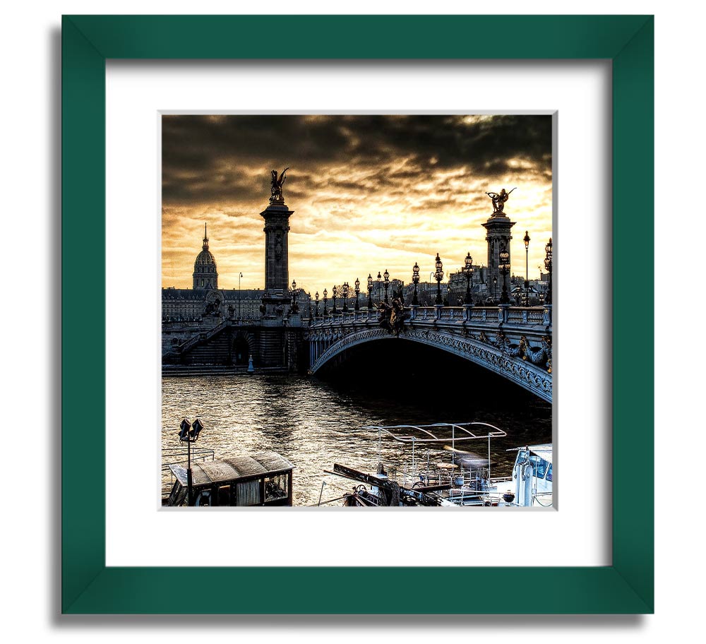 Square framed print of Alexander Bridge in Paris, showcasing intricate details and vibrant colors, ready to hang.