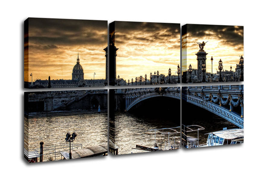 A beautiful canvas print of the Alexander Bridge in Paris, mounted on a sturdy box frame, showcasing vibrant colors and intricate details.