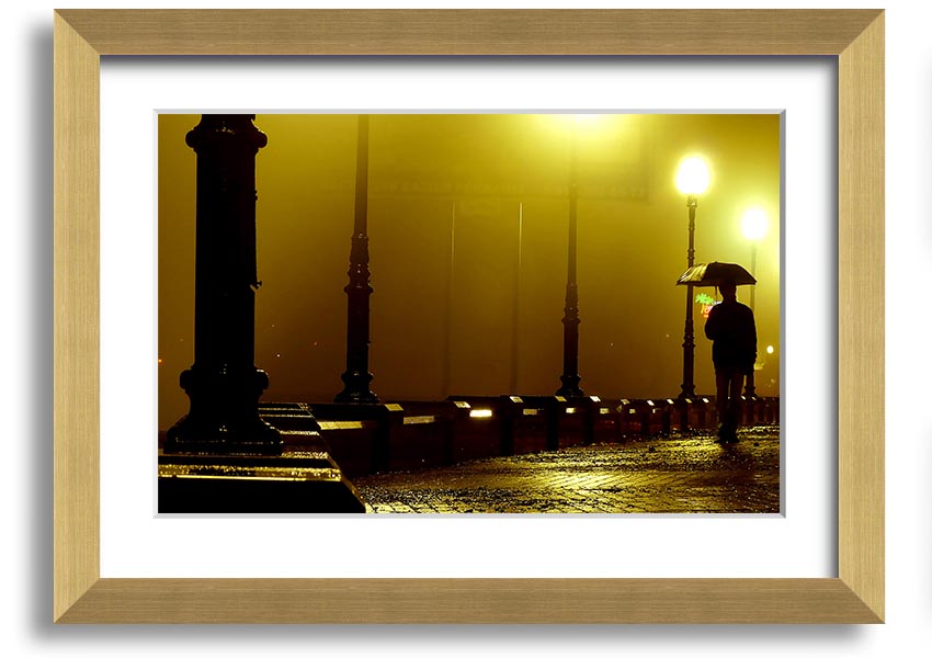 Alley Night framed print showcasing a serene urban night scene, available in various frame colours.