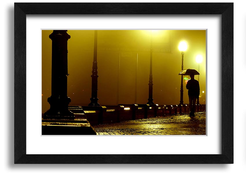 Alley Night framed print showcasing a serene urban night scene, available in various frame colours.