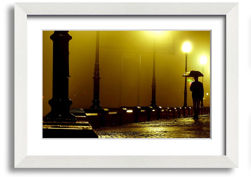 Alley Night framed print showcasing a serene urban night scene, available in various frame colours.