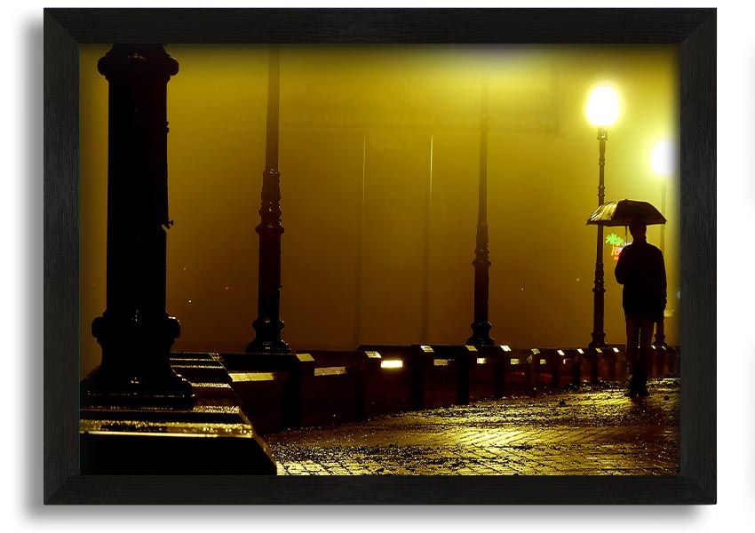 Alley Night framed print showcasing a serene urban night scene, available in various frame colours.