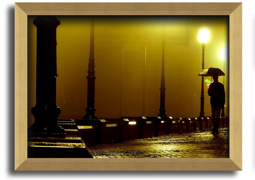 Alley Night framed print showcasing a serene urban night scene, available in various frame colours.