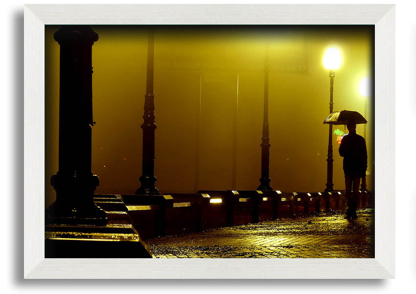 Alley Night framed print showcasing a serene urban night scene, available in various frame colours.